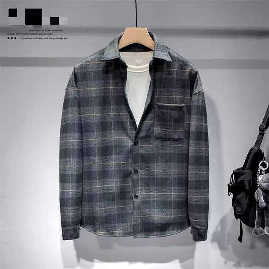 Men's Fashionable Lapel Casual Plaid Shirt