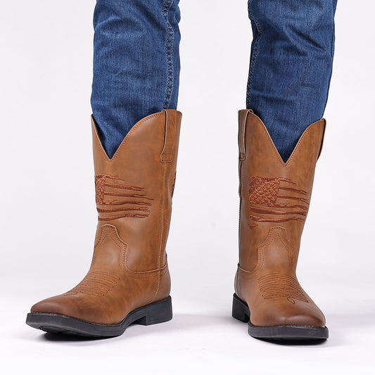 High Embroidered Retro Wide Head Cowboy Boot