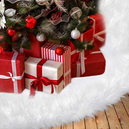 White Faux Fur Christmas Tree Skirt 78cm 31'' Snowflake Plush Xmas Cover