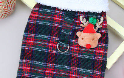 Pet Clothing Two-leg Cotton-padded Clothes Christmas Plaid Vest