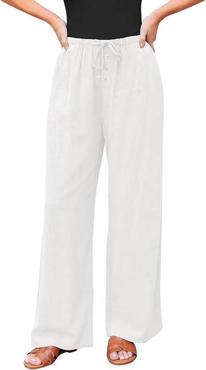 High Waist Button Drawstring Loose Casual Summer Wide-leg Pants With Pockets