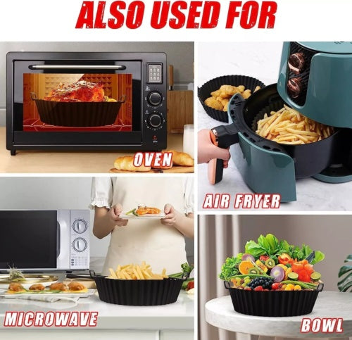 Silicone Air Fryer Pot For  Liner Handle Baking Basket Accessories Pan Grey
