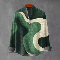 Mens Stand Up Collar Long Sleeve Shirt With Irregular Striped 3D Print