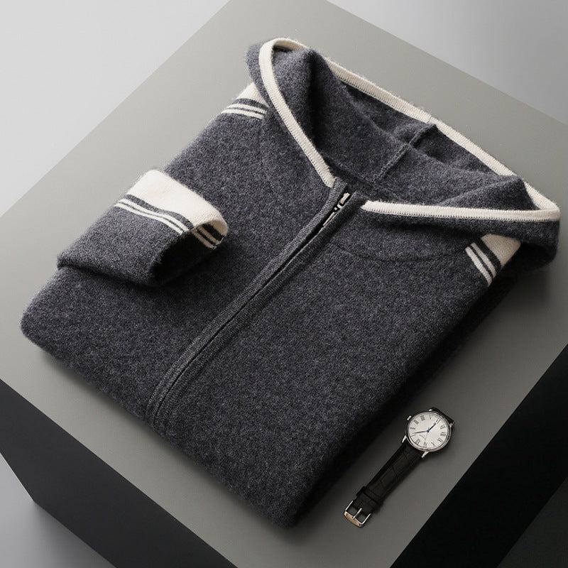 Zip-up Fleece Mock-neck Knit Base Layer Thickened Set Cardigan Sweater Casual