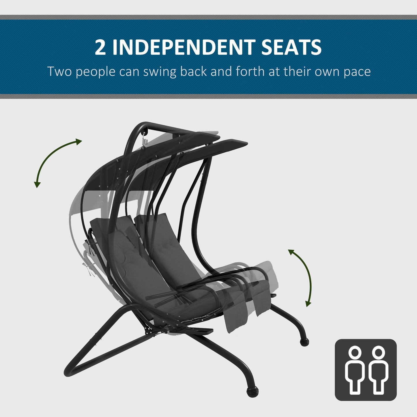 2-Seater Outdoor Porch Swing with Canopy, Patio Swing Chair for Garden, Poolside, Backyard, Gray