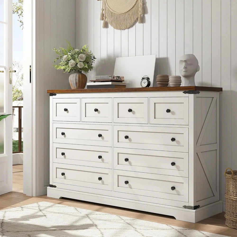 Dressser for Bedroom,Farmhouse Dressers and Chests of Drawers with Smooth Metal Rail,Large and Wide TV Stand Hallway