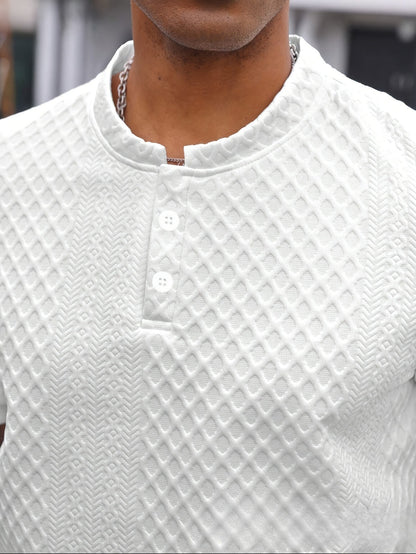 Men's Clothes Summer Wear Jacquard Walf Checks Fabric Short Sleeve Shorts Suit