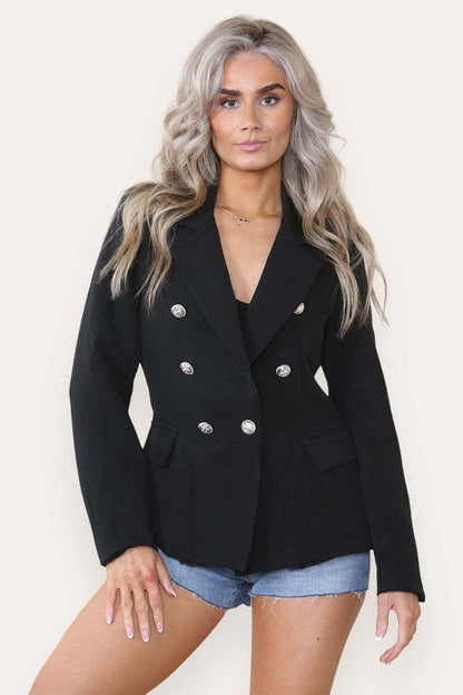Fitted Linned Double Gold Button Collared Blazer Jacket