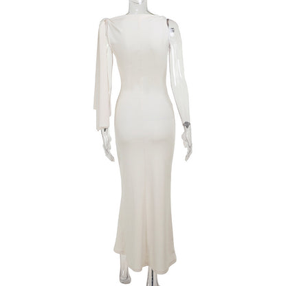 One-shoulder Ribbon Long Dress Ins Fashion Slim Sleeveless Dresses For Evening Party Club Clothing Women