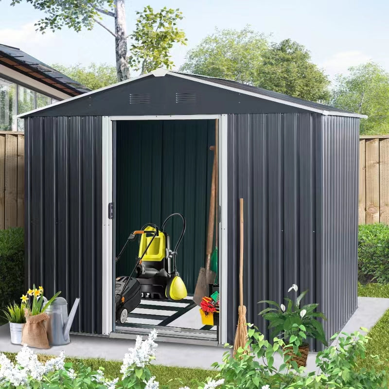 8ft X 6ft Outdoor Metal Storage Shed With Metal Foundation,Black