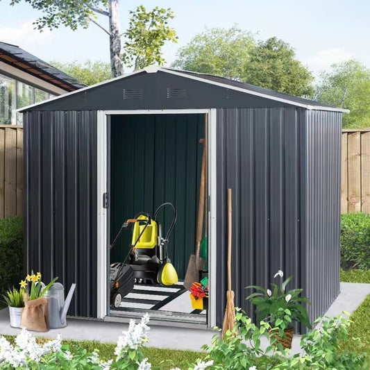 8ft X 6ft Outdoor Metal Storage Shed With Metal Foundation,Black