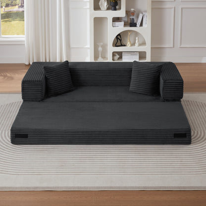 Modern Cord Sofa With Stylish Appearance, Classic Square Design, Unique Two-tier Design, Convertible Into A Bed, Ideal For Apartments And Large Spaces.