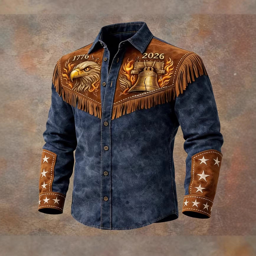 Mens Retro Distressed Western US 250th Anniversary Print Shirt