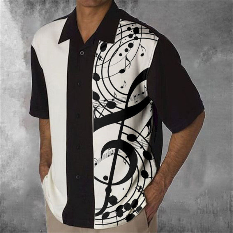 Printed Hawaiian Style Simple Striped Lapel Mens Shirt