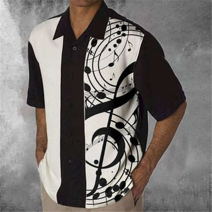 Printed Hawaiian Style Simple Striped Lapel Mens Shirt
