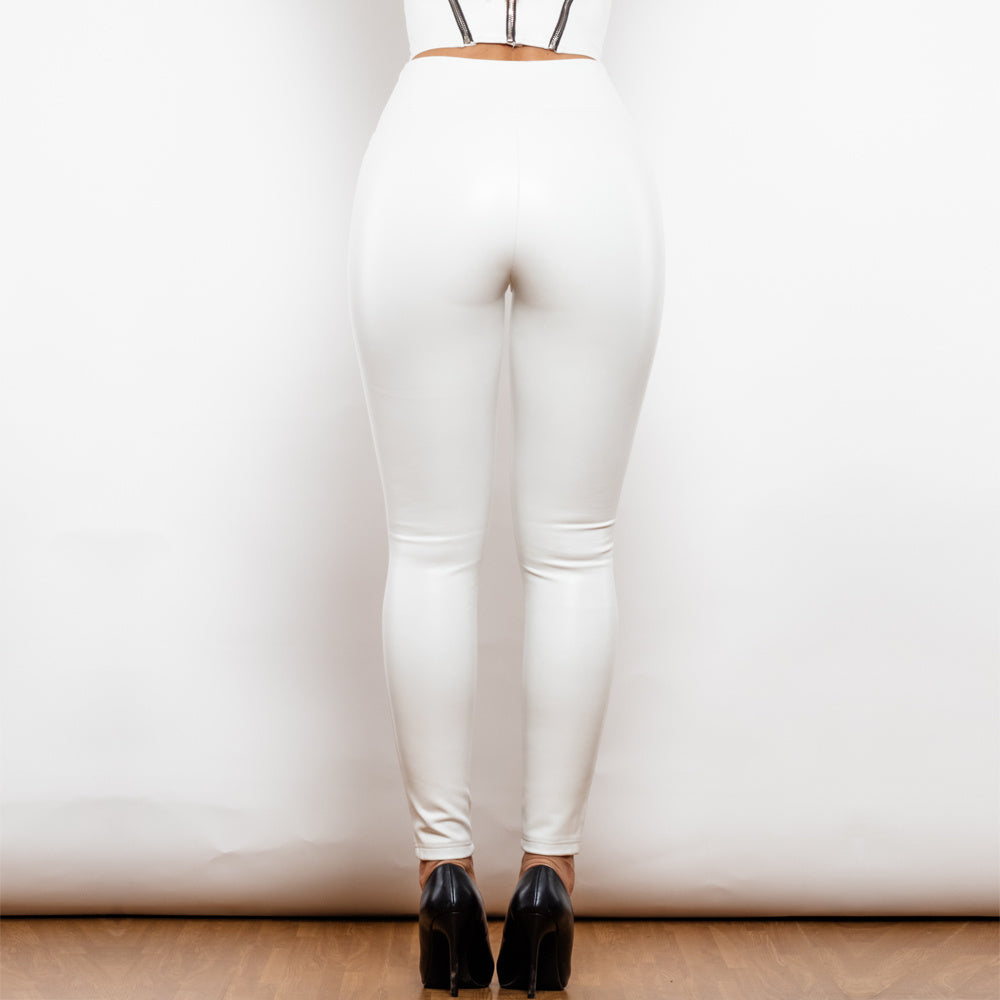 Shascullfites Melody Leather Leggings Scrunch V Shape Leather V Back Sexy Black PU Leather Tights Women High Waist Pants