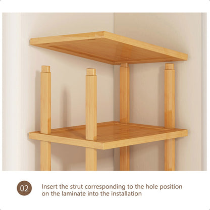 6-Tier Bamboo Shoe Rack - Vertical Space Saving Shoe Organizer Corner Shelf UK