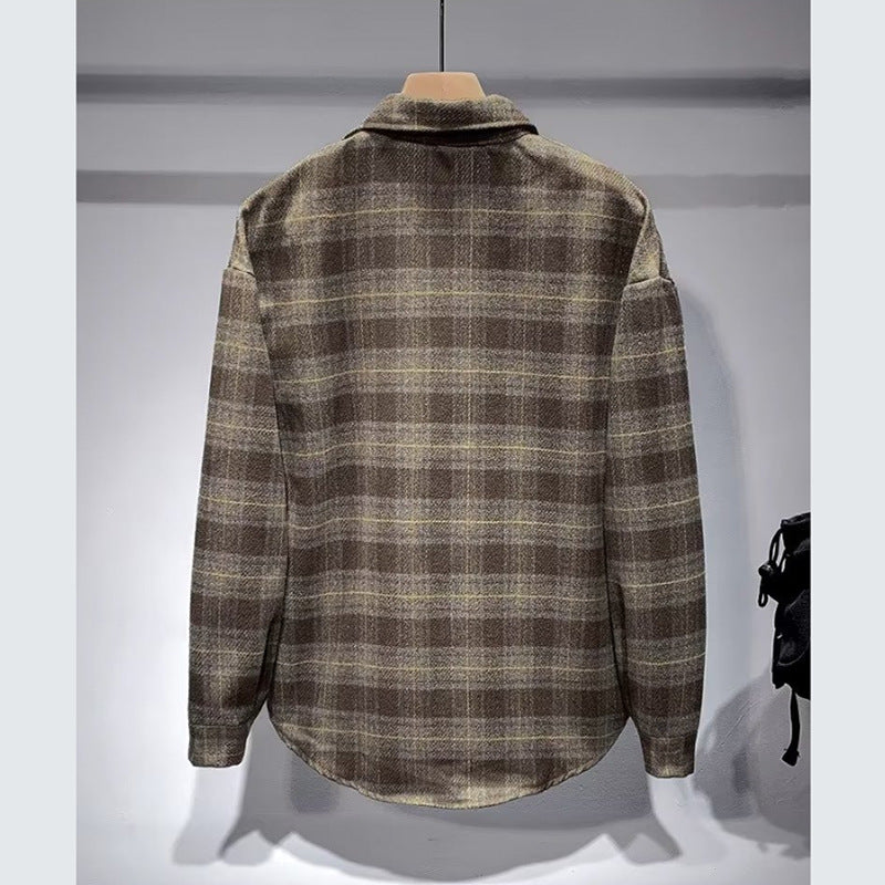 Men's Fashionable Lapel Casual Plaid Shirt