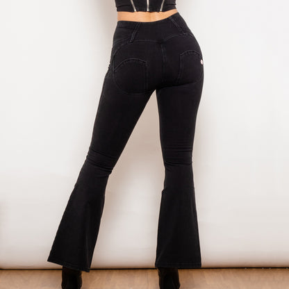 Shascullfites Melody Button Up Flared Jeans Butt Lift Jeans Push Up Jeans High Waisted Women's Denim Pants