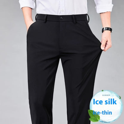 Summer Ice Silk Thin Non-ironing Men's Business Casual Pants