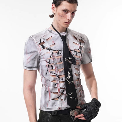 Cut Hollow-out Tight Short T-shirt Men's Stretch Short Sleeve