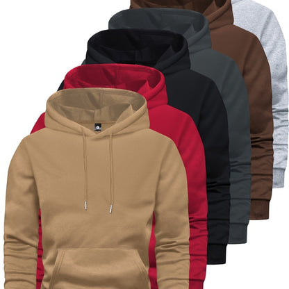 6-Piece Men's Long-sleeved Solid Color Hooded Sweatshirt