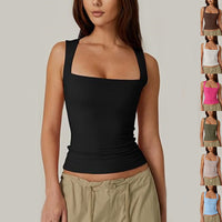 Summer Square-neck Tank Vest Ins Fashion Slim Solid Sleeveless Tops For Women Clothing