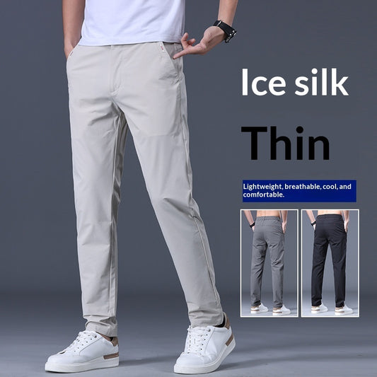Mens Loose Elastic-waist Straight-leg Trousers
