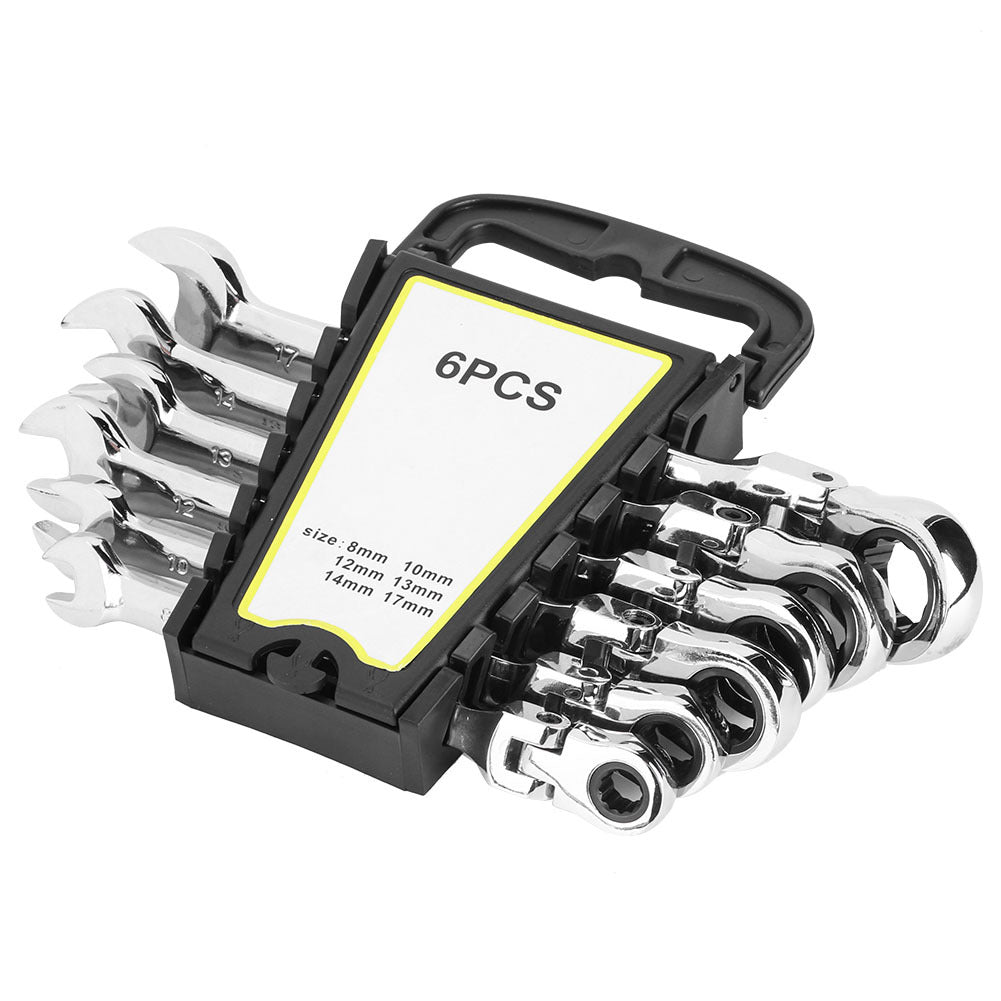 6Pcs Flexible Head Multi Functional Ratchet Conination Spanner Wrench 8-17mm Repair Tools Set