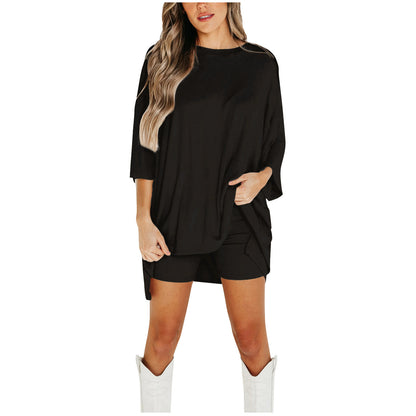 Summer Shorts Suit Fashion Loose Short-sleeved T-shirt And Slim Tight Pants Women's Clothing