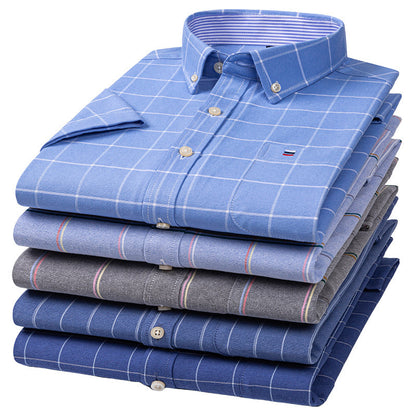 Men's Cotton Short Sleeve Plaid Shirt Casual