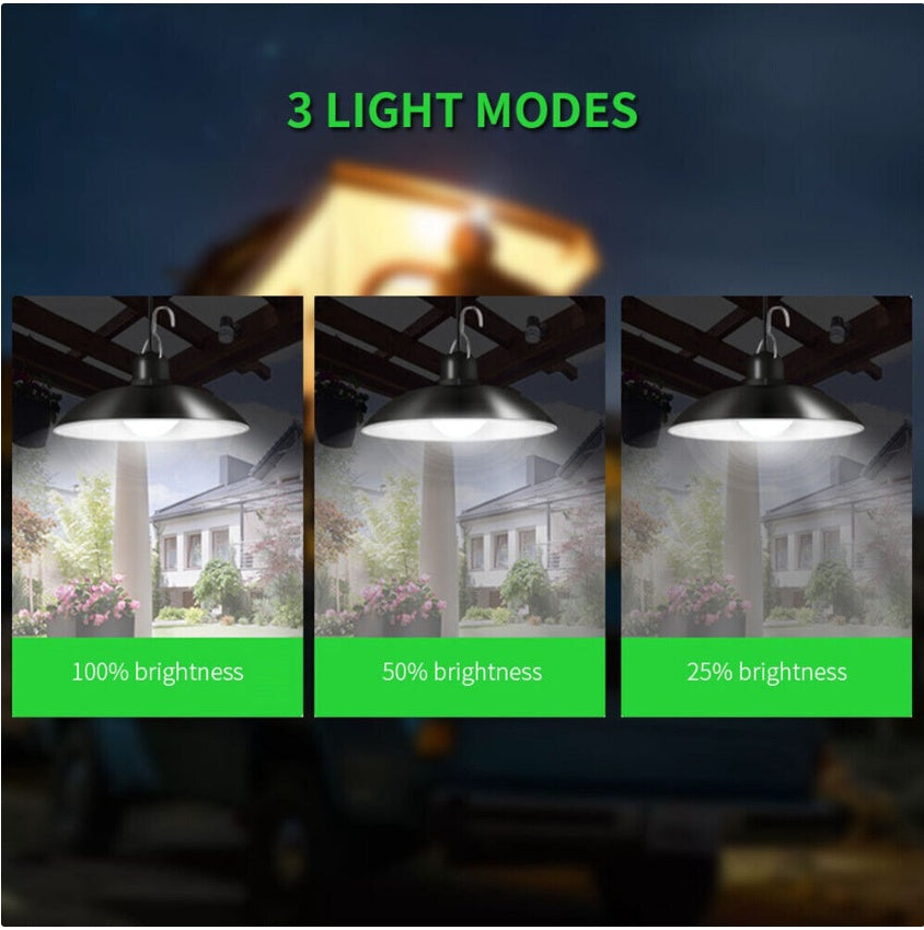 LED Solar Powered Pendant Hanging Light Lamp Outdoor Garden Yard Shed Lighting