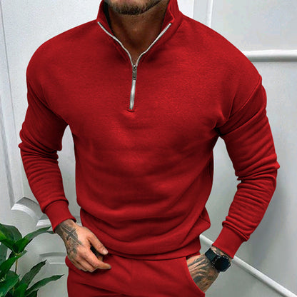 Solid Color Zipper Sweatshirt Men's Autumn And Winter Fleece-lined Long Sleeve Tops