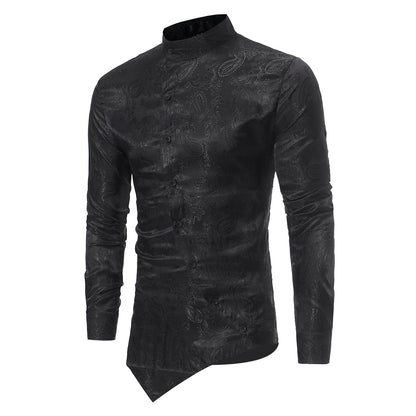 Casual Long-sleeve Shirt With An Irregular Hem And A Subtle Textured Pattern