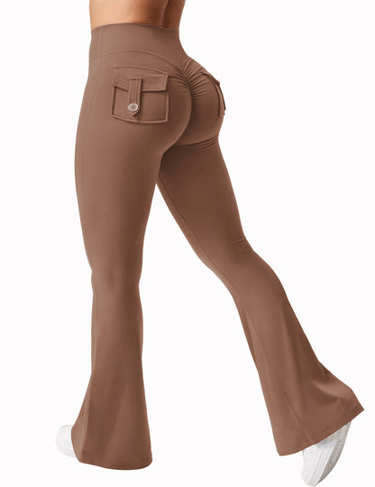 Yoga Peach Hip Pocket Flared Pants For Quick Drying And Abdominal Compression, Small Sexy Pants