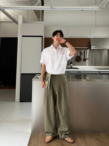 Army Green Linen Leisure Trousers Men's Japanese