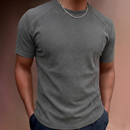 Solid-color Patchwork Sleeve Cuffs Short-sleeve Men's T-shirt Top