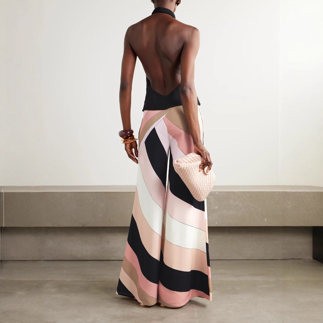 European And American Summer Sexy Slim Fit Backless Printed One-piece Trousers