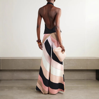 European And American Summer Sexy Slim Fit Backless Printed One-piece Trousers