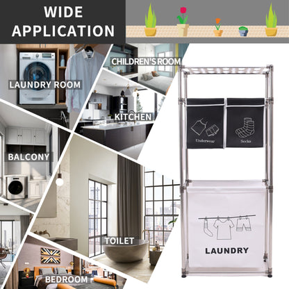 Rolling Laundry Sorter 4 Sections, 2 Tier Vertical Laundry Hamper With Wheels, Stackable Laundry Basket System For Bathroom, Laundry Room, Bedroom Light Dark
