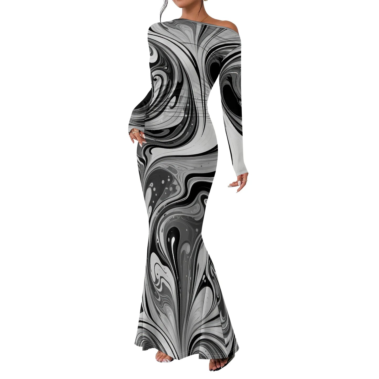 Women's 2025 Summer Casual Long Dresses Off Shoulder Long Sleeve Dress
