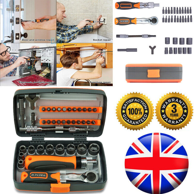 38Pcs Set Rachet Screwdriver Bit Set Socket Slotted Phillips Pozi Torx Hex Tool