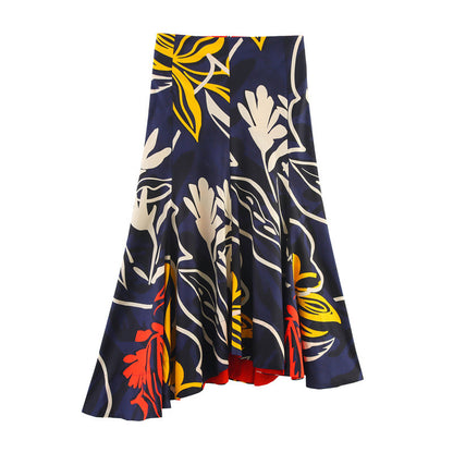 Loose Casual Ethnic Style Flower Printed Skirt