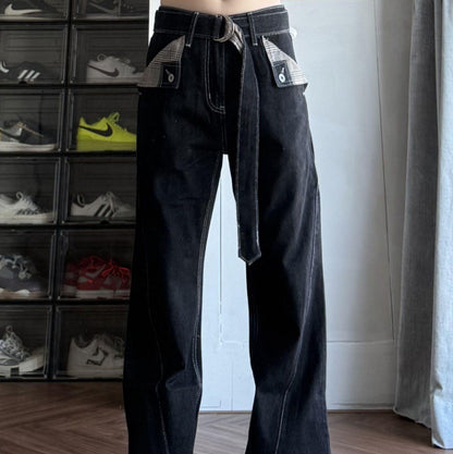 Mens American-style High-street Jeans Loose-fit Slimming Straight-leg Design