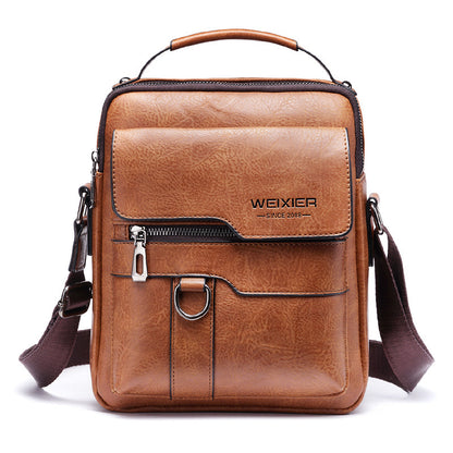 Popular Men's Messenger Bag One Shoulder Retro Business Backpack PU Leather Flaps Crossbody Bags Business Flap Male Solid Travel Bag