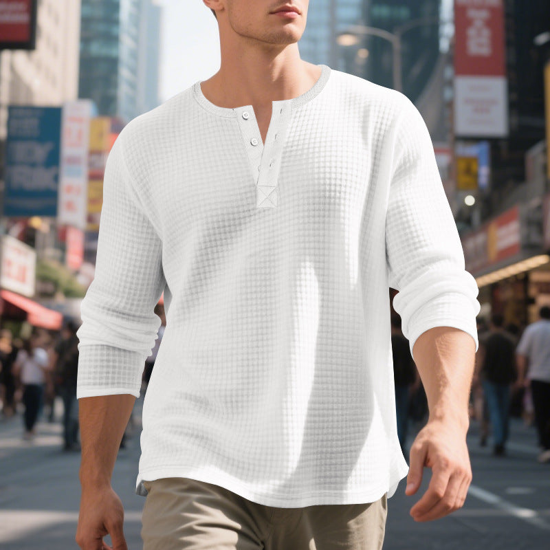 Men's Jacquard Small Plaid Button-Down Henry Long Sleeve