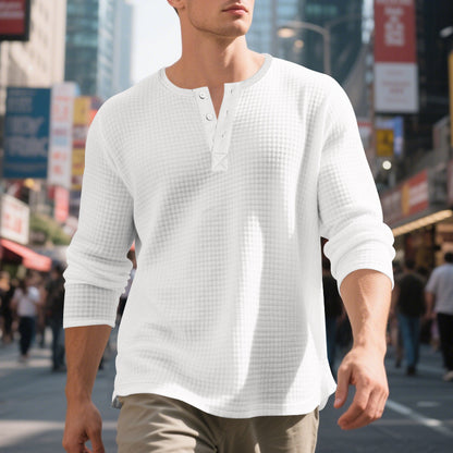Men's Jacquard Small Plaid Button-Down Henry Long Sleeve