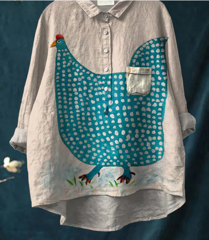 Casual Graffiti Print V-neck Single-button Long-sleeved Shirt
