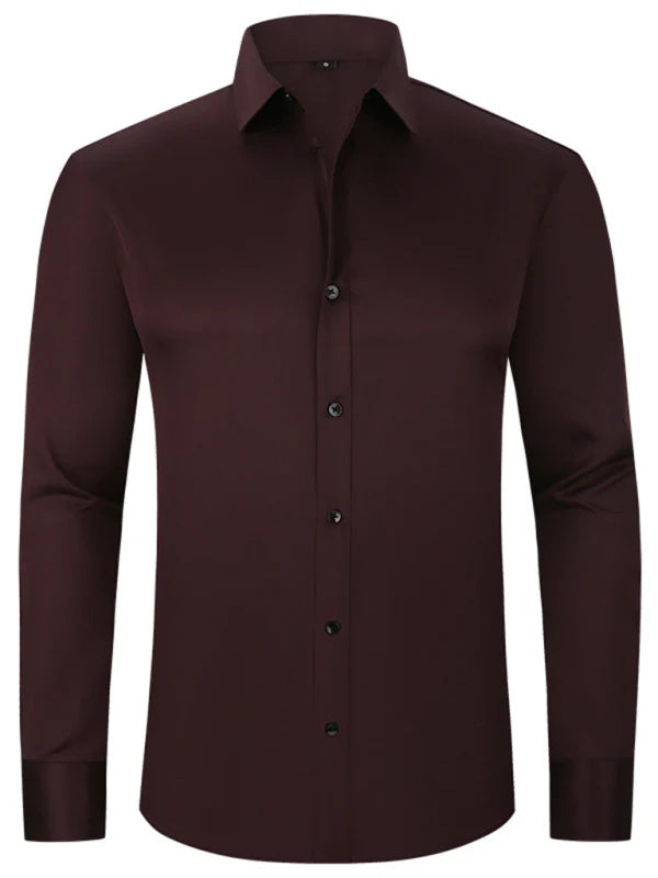 Solid Long Sleeve Shirt Fashion Slim Lapel Button Office Business Shirt Men's Clothing