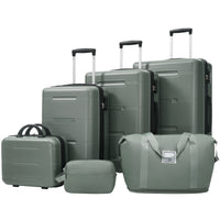 6 Piece Luggage Set,Lightweight Hardshell Suitcase With Double Spinner Wheels Handle Password Lock,14 IN Cosmetic Case 20-24-28 IN Luggages With Duffel Bag And Toiletry Bag